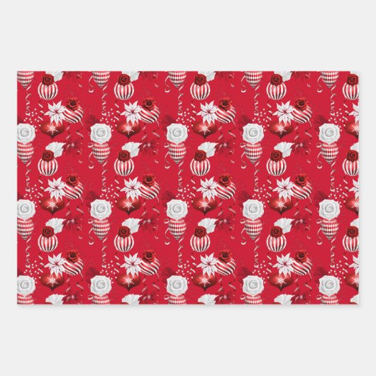 Rote Weihnachtskerzen Rose Geschenkpapier Set (Vorderseite 3)