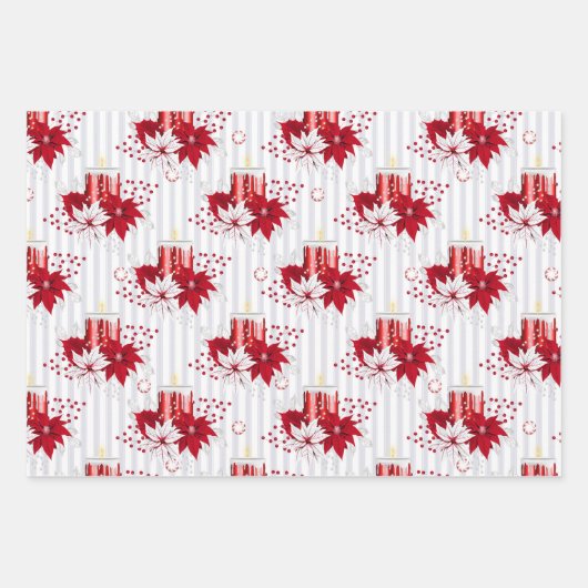 Rote Weihnachtskerzen Rose Geschenkpapier Set (Vorderseite 2)