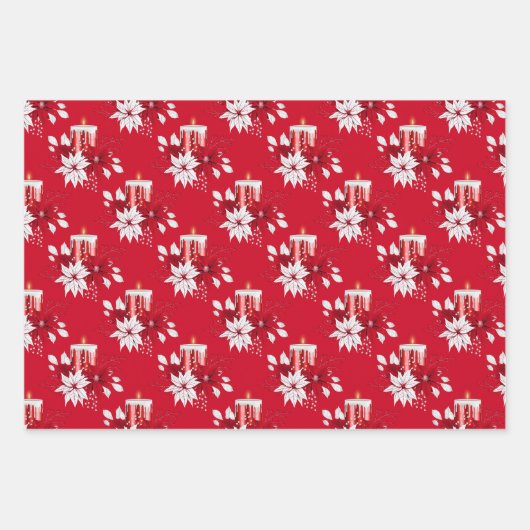 Rote Weihnachtskerzen Rose Geschenkpapier Set (Vorderseite)