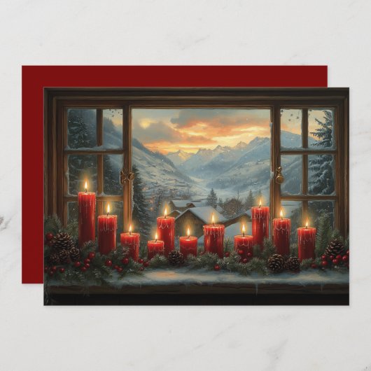 Rote Weihnachtskerzen Tannenzapfen rote Beeren (Vorne/Hinten)