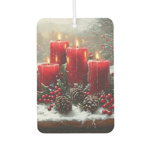 Rote Weihnachtskerzen Tannenzapfen Stechpalme Autolufterfrischer (Vorderseite)