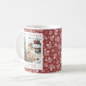 Rote Weihnachtskiefer & Blätter Muster Familienfot Kaffeetasse (Vorderseite Links)