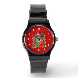Rote Weihnachtslattern Poinsettia und Kiefer Armbanduhr