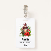 Rote Weihnachtslattern Poinsettia und Kiefer Ausweis (Rückseite mit Klammer)