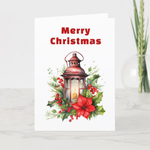 Rote Weihnachtslattern Poinsettia und Kiefer Feiertagskarte