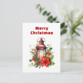 Rote Weihnachtslattern Poinsettia und Kiefer Feiertagspostkarte (Stehend Vorderseite)