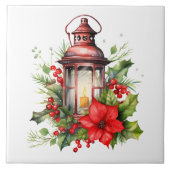 Rote Weihnachtslattern Poinsettia und Kiefer Fliese (Vorderseite)