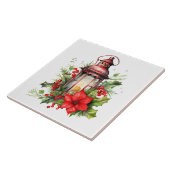 Rote Weihnachtslattern Poinsettia und Kiefer Fliese (Seite)