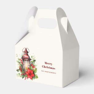 Rote Weihnachtslattern Poinsettia und Kiefer Geschenkschachtel