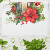 Rote Weihnachtslattern Poinsettia und Kiefer Geschirrtuch (Gefaltet)