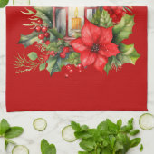 Rote Weihnachtslattern Poinsettia und Kiefer Geschirrtuch (Gefaltet)