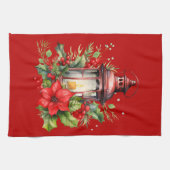 Rote Weihnachtslattern Poinsettia und Kiefer Geschirrtuch (Horizontal)