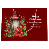Rote Weihnachtslattern Poinsettia und Kiefer Große Geschenktüte (Vorderseite)