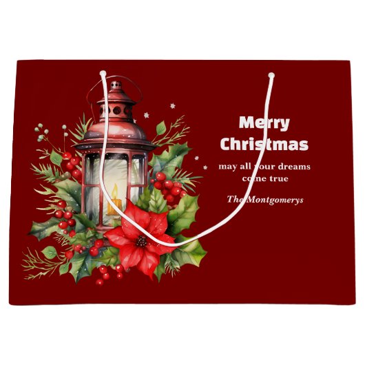 Rote Weihnachtslattern Poinsettia und Kiefer Große Geschenktüte (Vorderseite)