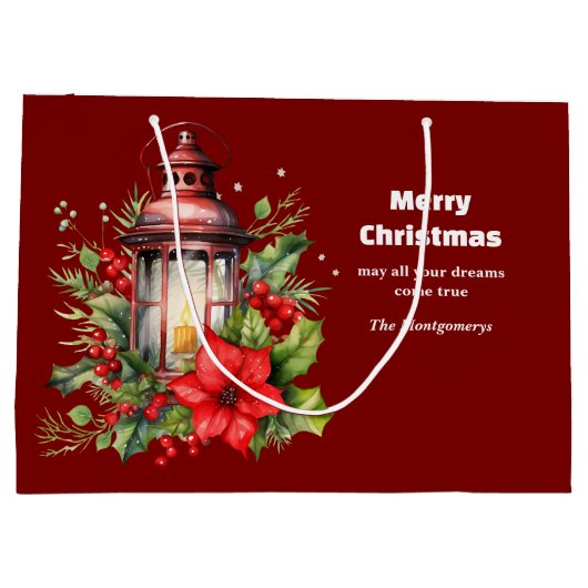 Rote Weihnachtslattern Poinsettia und Kiefer Große Geschenktüte (Rückseite)