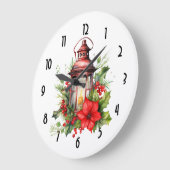 Rote Weihnachtslattern Poinsettia und Kiefer Große Wanduhr (Winkel)