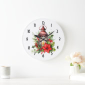 Rote Weihnachtslattern Poinsettia und Kiefer Große Wanduhr (Zuhause)