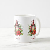 Rote Weihnachtslattern Poinsettia und Kiefer Kaffeetasse (VorderseiteRechts)