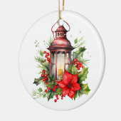 Rote Weihnachtslattern Poinsettia und Kiefer Keramik Ornament (Links)