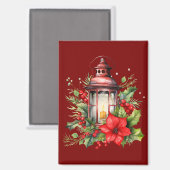 Rote Weihnachtslattern Poinsettia und Kiefer Magnet (Vorderseite/Rückseite)