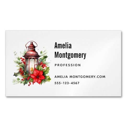 Rote Weihnachtslattern Poinsettia und Kiefer Magnetische Visitenkarte (Vorderseite)