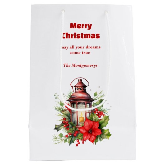 Rote Weihnachtslattern Poinsettia und Kiefer Mittlere Geschenktüte (Rückseite)