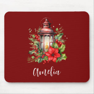 Rote Weihnachtslattern Poinsettia und Kiefer Mousepad