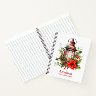 Rote Weihnachtslattern Poinsettia und Kiefer Notizblock