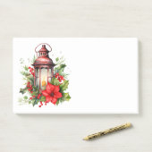 Rote Weihnachtslattern Poinsettia und Kiefer Post-it Klebezettel (Auf Schreibtisch)