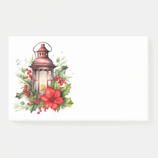 Rote Weihnachtslattern Poinsettia und Kiefer Post-it Klebezettel (Vorderseite)