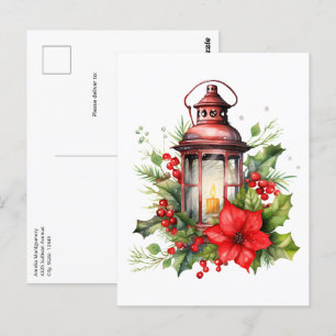 Rote Weihnachtslattern Poinsettia und Kiefer Postkarte