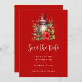 Rote Weihnachtslattern Poinsettia und Kiefer Save The Date (Vorne/Hinten)