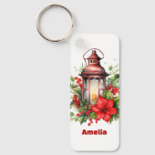Rote Weihnachtslattern Poinsettia und Kiefer Schlüsselanhänger (Vorderseite)