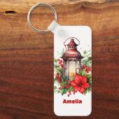 Rote Weihnachtslattern Poinsettia und Kiefer Schlüsselanhänger (Vorderseite)