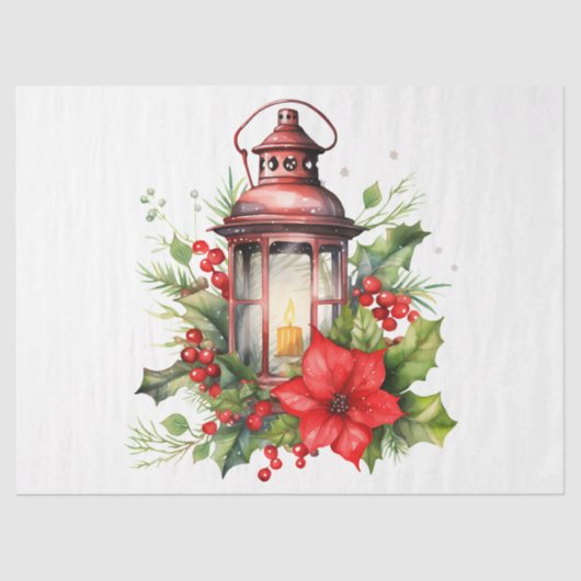 Rote Weihnachtslattern Poinsettia und Kiefer Seidenpapier (Vorderseite)