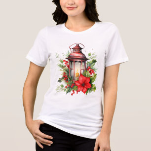 Rote Weihnachtslattern Poinsettia und Kiefer Tri-Blend Shirt