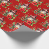 Rote Weihnachtslattern Poinsettia und Pine Pattern Geschenkpapier (Ecke)