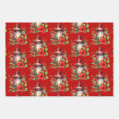 Rote Weihnachtslattern Poinsettia und Pine Pattern Geschenkpapier Set (Vorderseite)