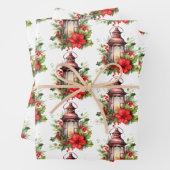 Rote Weihnachtslattern Poinsettia und Pine Pattern Geschenkpapier Set (Beispiel)