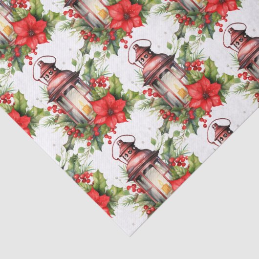 Rote Weihnachtslattern Poinsettia und Pine Pattern Seidenpapier (Detail)