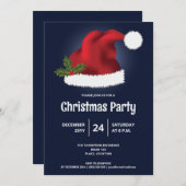 Rote Weihnachtsmannmütze auf blau - Weihnachtsfest Einladung (Vorne/Hinten)