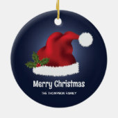 Rote Weihnachtsmannmütze mit Weihnachts-Holly auf  Keramik Ornament (Hinten)