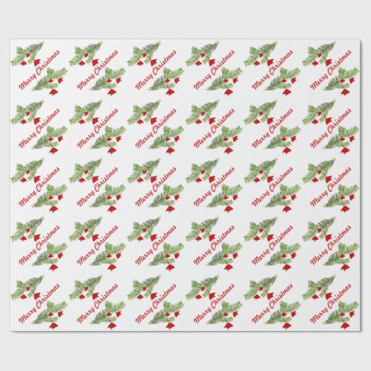 Rote Weihnachtsmannmütze Ornamente an der Kiefernf Geschenkpapier (Flach)