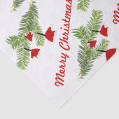 Rote Weihnachtsmannmütze Ornamente an der Kiefernf Seidenpapier (Detail)