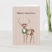 Rote Weihnachtsmannmütze Rentier Brown Streifen We Karte (Vorderseite)