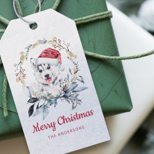 Rote Weihnachtsmannmütze Siberischer Husky Pup Wre Geschenkanhänger