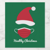 Rote Weihnachtsmannmütze und Gesichtsmaske Weinetikett (Einzelnes Label)