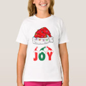 Rote Weihnachtsmannmütze und JOY Text T-Shirt (Vorderseite)