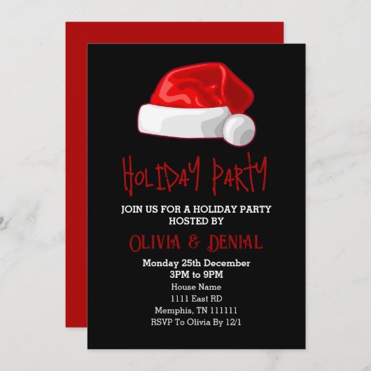 Rote Weihnachtsmannmütze Weihnachtsfeiertag Schwar Feiertagskarte (Vorne/Hinten)