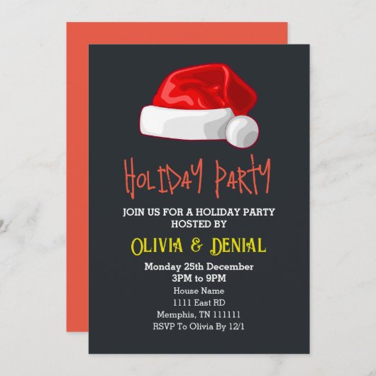 Rote Weihnachtsmannmütze Weihnachtsfeiertag Schwar Feiertagskarte (Vorne/Hinten)